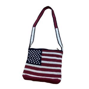 The Sak American Flag Crochet Crossbody Bag Red White Blue Zip Purse ShoulderBag